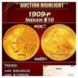 1909-p Gold Indian Eagle $10 ms65+ SEGS