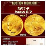 1911-p Gold Indian Eagle $10 ms66 SEGS