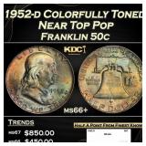 1952-d Franklin Half Dollar Colorfully Toned Near