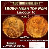 1909-p Lincoln Cent Near Top Pop! 1c ms67 rd SEGS