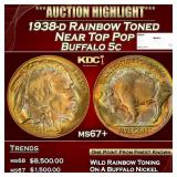1938-d Buffalo Nickel Rainbow Toned Near Top Pop 5