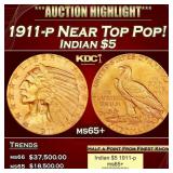1911-p Gold Indian Half Eagle Near Top Pop! $5 ms6