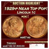 1929-p Lincoln Cent Near Top Pop! 1c ms67 rd SEGS