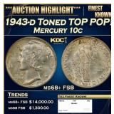 1943-d Mercury Dime Toned TOP POP! 10c ms68+ FSB S
