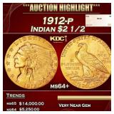 1912-p Gold Indian Quarter Eagle $2 1/2 ms64+ SEGS