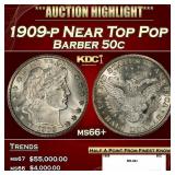1909-p Barber Half Dollars Near Top Pop 50c ms66+