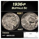 1936-p Buffalo Nickel 5c ms67 SEGS