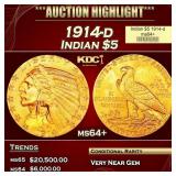 1914-d Gold Indian Half Eagle $5 ms64+ USCG