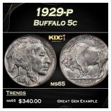 1929-p Buffalo Nickel 5c Grades ms65