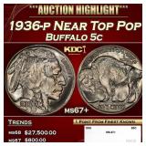 1936-p Buffalo Nickel Near Top Pop 5c ms67+ SEGS
