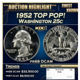 1952 Proof Washington Quarter TOP POP! 25c pr68 DC