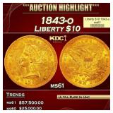 1843-o Gold Liberty Eagle $10 ms61 USCG