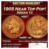 1905 Indian Cent Near Top Pop! 1c ms66+ rd SEGS