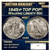 1945-p Walking Liberty Half Dollar TOP POP! 50c ms