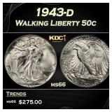 1943-d Walking Liberty Half Dollar 50c Grades ms66