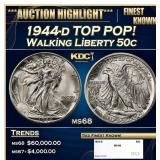 1944-d Walking Liberty Half Dollar TOP POP! 50c ms