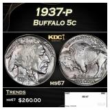 1937-p Buffalo Nickel 5c ms67 SEGS