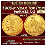 1909-p Gold Indian Quarter Eagle Near Top Pop! $2