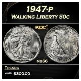 1947-p Walking Liberty Half Dollar 50c Grades ms66