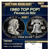 1960 Proof Franklin Half Dollar TOP POP! 50c pr69