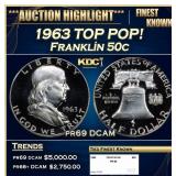 1963 Proof Franklin Half Dollar TOP POP! 50c pr69
