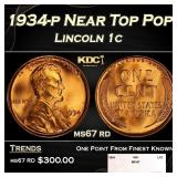 1934-p Lincoln Cent Near Top Pop 1c ms67 rd SEGS