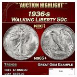 1936-s Walking Liberty Half Dollar 50c ms65+ SEGS