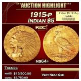 1915-p Gold Indian Half Eagle $5 ms64+ USCG