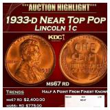 1933-d Lincoln Cent Near Top Pop 1c ms67 rd SEGS