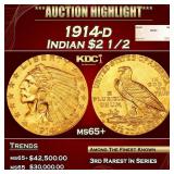 1914-d Gold Indian Quarter Eagle $2 1/2 ms65+ SEGS