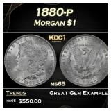 1880-p Morgan Dollar $1 Grades ms65