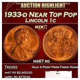 1933-d Lincoln Cent Near Top Pop 1c ms67 rd SEGS