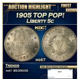 1905 Liberty Nickel TOP POP! 5c ms67 SEGS