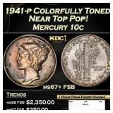1941-p Mercury Dime Colorfully Toned Near Top Pop!