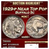1929-p Buffalo Nickel Near Top Pop 5c ms66+ SEGS