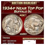 1934-p Buffalo Nickel Near Top Pop 5c ms66+ SEGS