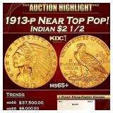 1913-p Gold Indian Quarter Eagle Near Top Pop! $2