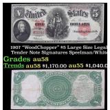 1907 $5 Large Size Legal Tender Note "WoodChopper"