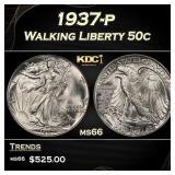 1937-p Walking Liberty Half Dollar 50c Grades ms66
