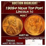1909-p Lincoln Cent Near Top Pop! 1c ms67 rd SEGS