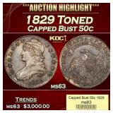 1829 Capped Bust Half Dollar Toned 50c ms63 USCG