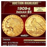 1909-s Gold Indian Half Eagle $5 ms62+ USCG