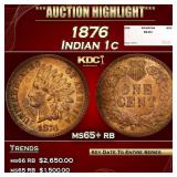 1876 Indian Cent 1c ms65+ rb SEGS