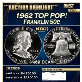 1962 Proof Franklin Half Dollar TOP POP! 50c pr69