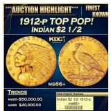 1912-p Gold Indian Quarter Eagle TOP POP! $2 1/2 m