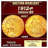 1912-p Gold Indian Half Eagle $5 ms64 USCG