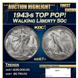 1943-s Walking Liberty Half Dollar TOP POP! 50c ms