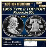 1956 Type 2 Proof Franklin Half Dollar TOP POP! 50