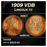 1909 VDB Lincoln Cent 1c Grades ms66 rd