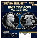 1963 Proof Franklin Half Dollar TOP POP! 50c pr69